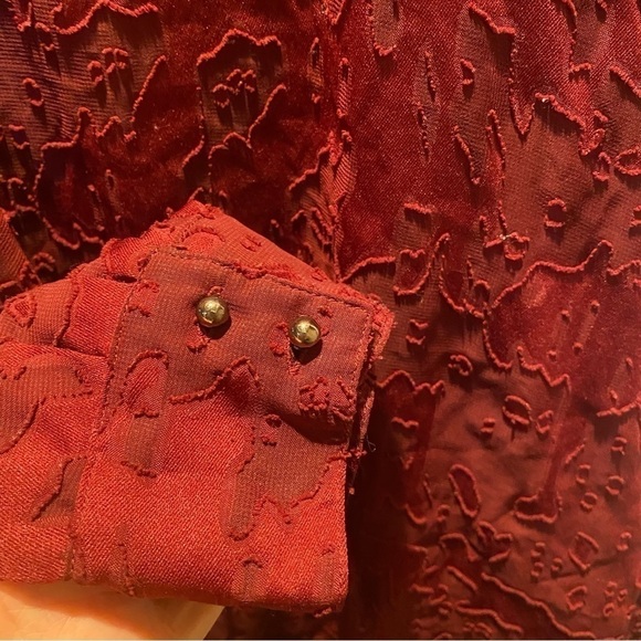 Nicola by EK Burgandy Sheer Chiffon Blouse with Bow at Neckline Size L - Picture 6 of 10